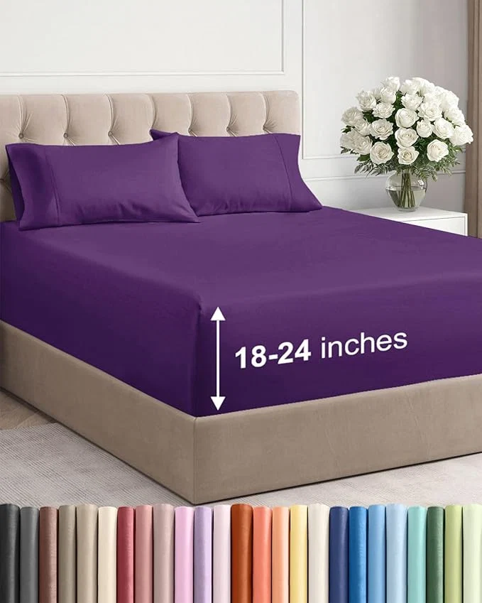 Sophisticated Extra Deep Twin XL Sheet Set - 4 Piece Breathable and Cooling Sheets - Hotel Luxury Bedding for Women Men Kids amp Teens - Easy Secure Fit - Soft Wrinkle and Comfy - Extra Deep Pockets - Purple High-Quality