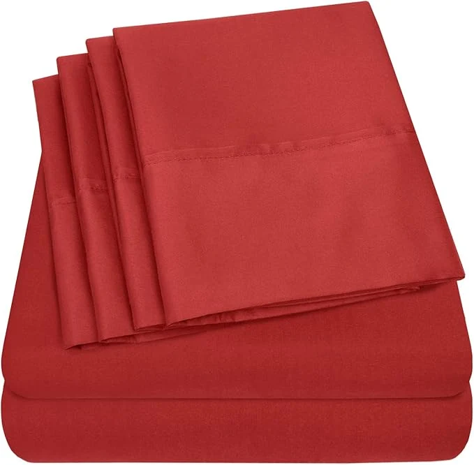 Traditional Queen Sheets Red - 6 Piece 1500 Supreme Collection Fine Brushed Microfiber Deep Pocket Queen Sheet Set Bedding - 2 Extra Pillow Cases Great Value Queen Samba Red Eco-Friendly