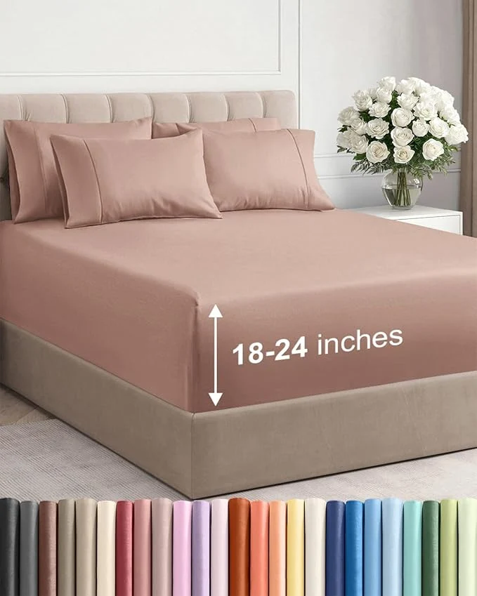 Sustainable Extra Deep Full Sheet Set - 6 Piece Breathable and Cooling Sheets - Hotel Luxury Bedding for Women Men Kids amp Teens - Easy amp Secure Fit - Soft Wrinkle and Comfy - Extra Deep Pockets - Mauve Healthy
