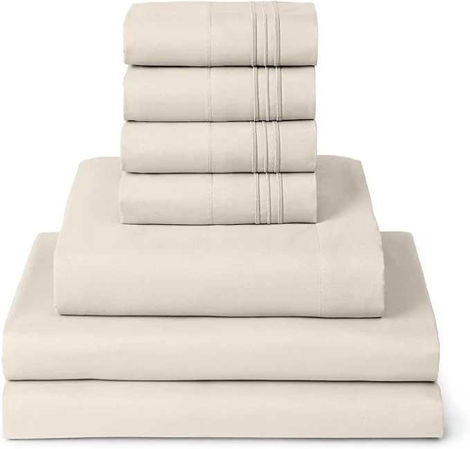 Versatile Mellanni Split King Sheet Set - 7-Piece Iconic Collection Bedding Including 4 Pillowcases 16-Inch Deep Pocket Easy Care Extra Soft Cooling Sheets Brushed Microfiber - Golden Ivory High-Grade