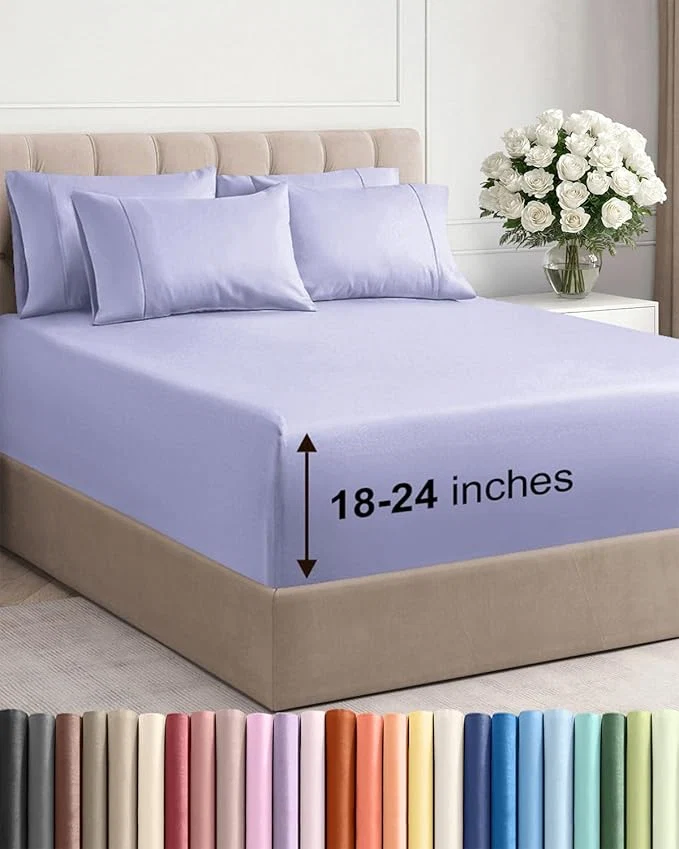 Healthy Extra Deep Queen Sheet Set - 6 Piece Breathable and Cooling Sheets - Hotel Luxury Bedding for Women Men Kids amp Teens - Easy Secure Fit - Soft Wrinkle and Comfy - Extra Deep Pockets - Lavender Exceptional