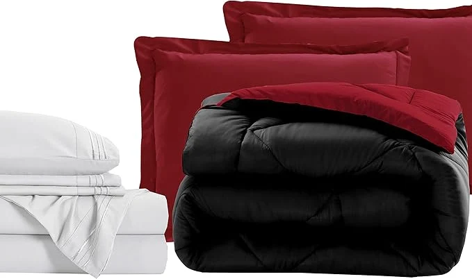 Premium Elegant Comfort 7-Piece Twin Size Bed-in-a-Bag - Luxury 1500 Thread Count Comforter amp Sheet Set Cozy Bed Sheets and Comforter Set Wrinkle and Stain Resistant Black Burgundy Reliable