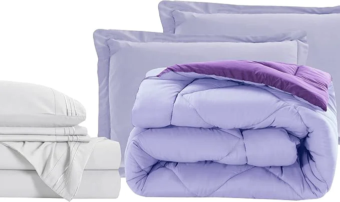 High-Quality Elegant Comfort 7-Piece Bed-in-a-Bag Comforter amp Sheet Set - Luxury 1500 Thread Count Split King Size Cozy Sheets and Comforter Wrinkle and Stain Resistant Lilac Purple Traditional