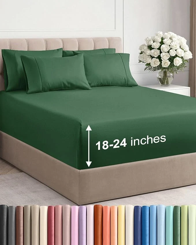 Verified Extra Deep Full Sheet Set - 6 Piece Breathable and Cooling Sheets - Hotel Luxury Bedding for Women Men Kids amp Teens - Easy amp Secure Fit - Soft and Wrinkle - Extra Deep Pockets - Emerald Green Quality
