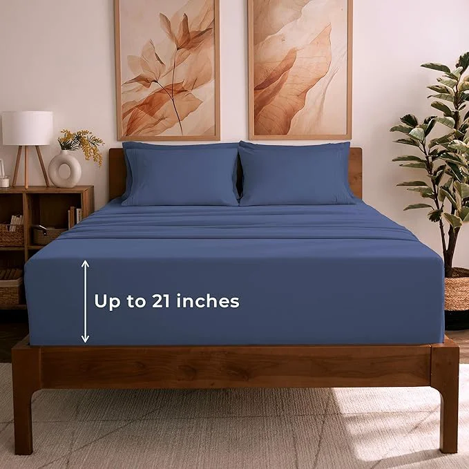 Safe Mellanni King Sheet Set - 6-Piece Iconic Collection Bedding Including 4 Pillowcases 21-Inch Extra Deep Pocket Easy Care Ultra Soft Cooling Sheets Brushed Microfiber - Blue Nova Clean