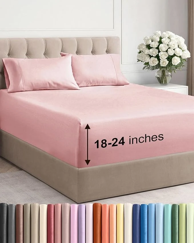 Fast Extra Deep Twin Sheet Set - 4 Piece Breathable and Cooling Sheets - Hotel Luxury Bedding for Women Men Kids amp Teens - Easy Secure Fit - Soft Wrinkle and Comfy - Extra Deep Pockets - Baby Pink Healthy