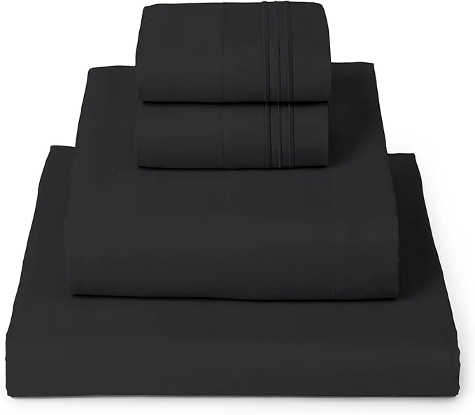 Premium Mellanni Twin XL Sheet Set - 4-Piece Iconic Collection Bedding Including 2 Pillowcases 16-Inch Deep Pocket Easy Care Extra Soft Cooling Sheets Brushed Microfiber - Black Exclusive