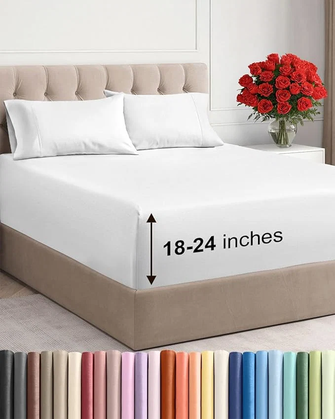 Carefully Designed Extra Deep Twin Sheet Set - 4 Piece Breathable and Cooling Sheets - Hotel Luxury Bedding for Women Men Kids amp Teens - Easy amp Secure Fit - Soft Wrinkle and Comfy - Extra Deep Pockets - White Authentic
