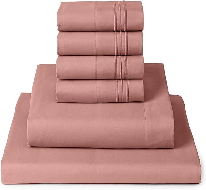 Clean Mellanni California King Sheet Set - 6-Piece Iconic Collection Bedding Including 4 Pillowcases 16-Inch Deep Pocket Easy Care Extra Soft Cooling Sheets Brushed Microfiber - Coral Sophisticated