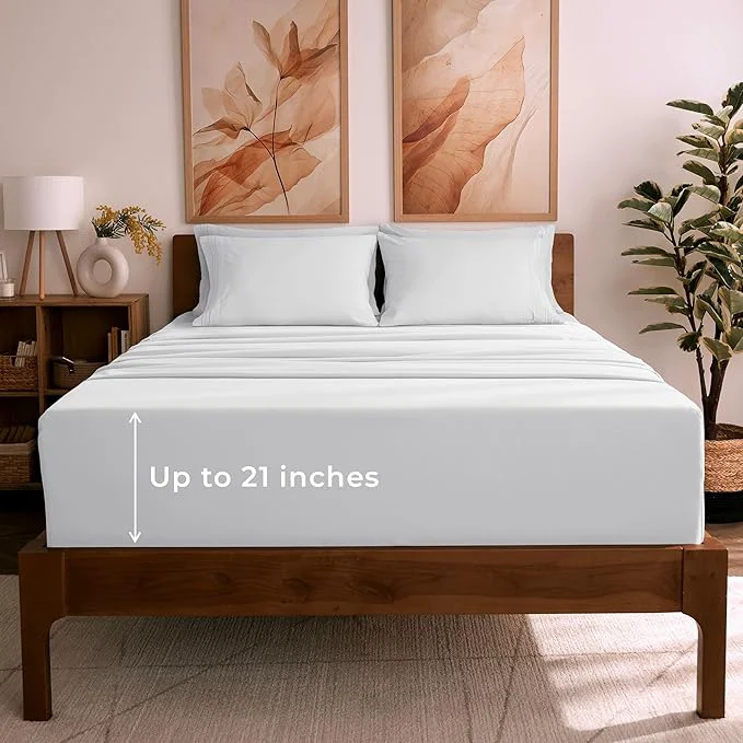 Recyclable Mellanni King Sheet Set - 6-Piece Iconic Collection Bedding Including 4 Pillowcases 21-Inch Extra Deep Pocket Easy Care Ultra Soft Cooling Sheets Brushed Microfiber - White Comfortable