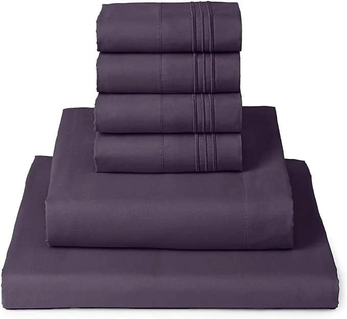 Top-Quality Mellanni Full Sheet Set - 6-Piece Iconic Collection Bedding Including 4 Pillowcases 16-Inch Deep Pocket Easy Care Extra Soft Cooling Sheets Brushed Microfiber - Purple Solid