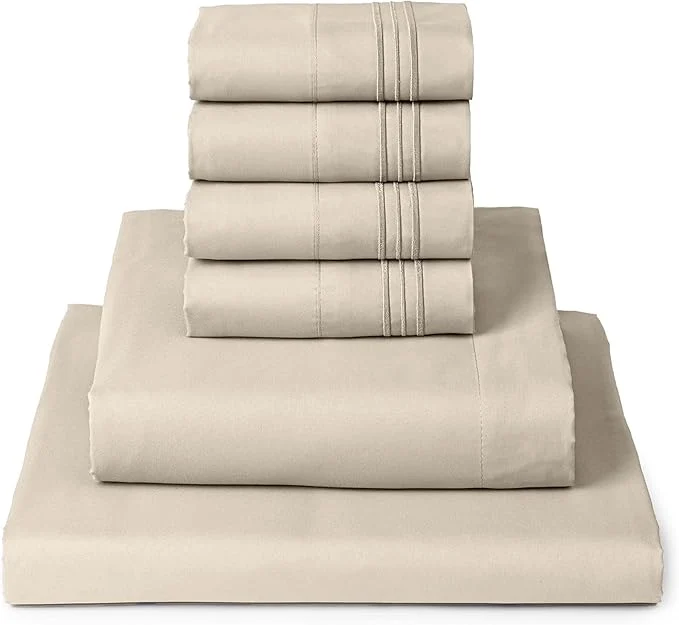 High-Quality Mellanni Full Sheet Set - 6-Piece Iconic Collection Bedding Including 4 Pillowcases 16-Inch Deep Pocket Easy Care Extra Soft Cooling Sheets Brushed Microfiber - Beige Crafted