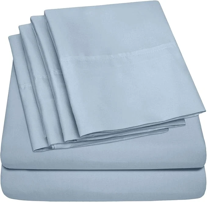 Minimalist King Size Bed Sheets - 6 Piece 1500 Supreme Collection Fine Brushed Microfiber Deep Pocket King Sheet Set Bedding - 2 Extra Pillow Cases Great Value King Misty Blue Top-Quality