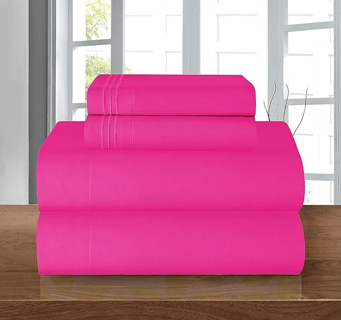 Innovative Elegant Comfort Luxury 1500 Premium Hotel Quality Microfiber 4-Piece Sheet Set - Wrinkle Resistant All Around Elastic Fitted Sheet Deep Pocket up to 16 quot California King Hot Pink Traditional