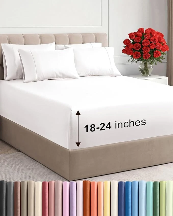 Premium Material Extra Deep Queen Sheet Set - 6 Piece Breathable and Cooling Sheets - Hotel Luxury Bedding for Women Men Kids amp Teens - Easy amp Secure Fit - Soft and Wrinkle - Extra Deep Pockets - Antique White Smart