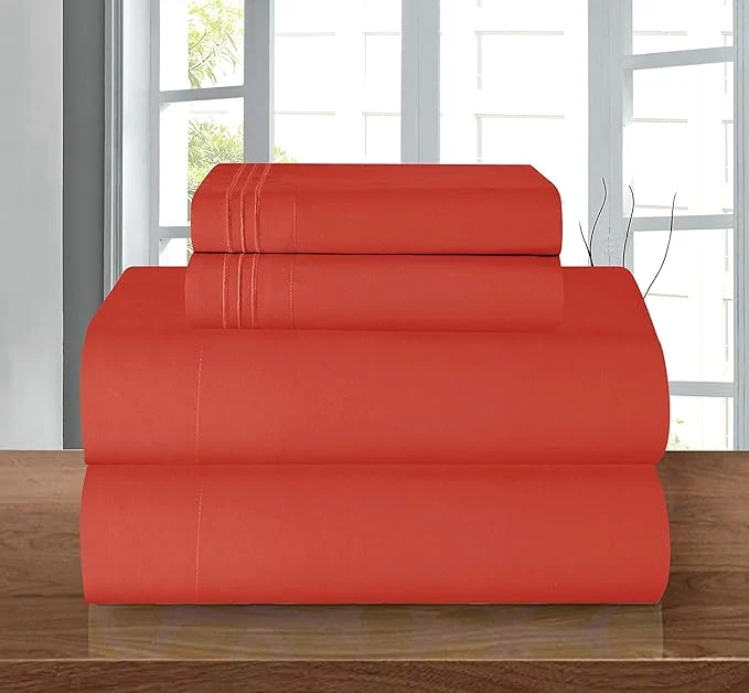 Versatile Elegant Comfort Luxury 1500 Premium Hotel Quality Microfiber 4-Piece Sheet Set - Wrinkle Resistant All Around Elastic Fitted Sheet Deep Pocket up to 16 quot California King Rust Clean