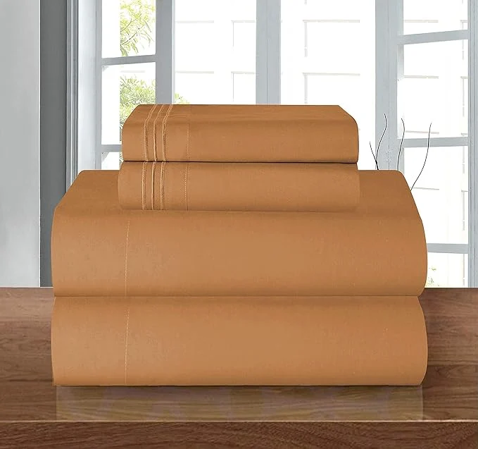 Exclusive Elegant Comfort Luxury Soft 1500 Premier Egyptian 4-Piece Premium Hotel Quality Wrinkle Resistant Coziest Bedding Set All Around Elastic Fitted Sheet Deep Pocket up to 16inch King Bronze High-Grade
