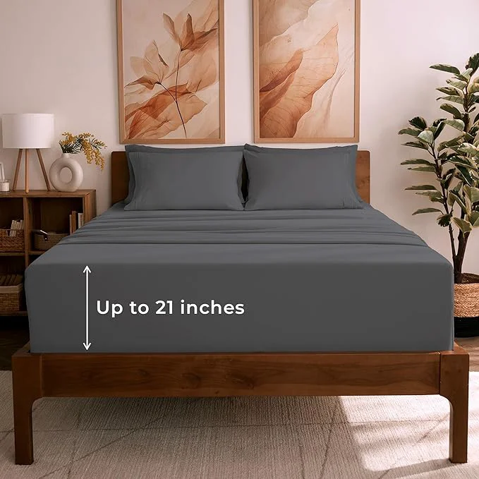 Healthy Mellanni King Sheet Set - 6-Piece Iconic Collection Bedding Including 4 Pillowcases 21-Inch Extra Deep Pocket Easy Care Ultra Soft Cooling Sheets Brushed Microfiber - Gray Efficient