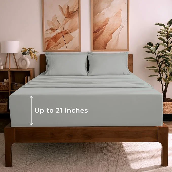 Outstanding Mellanni California King Sheet Set - 6-Piece Iconic Collection Bedding Including 4 Pillowcases 21-Inch Extra Deep Pocket Easy Care Ultra Soft Cooling Sheets Brushed Microfiber - Spa Mint Reliable