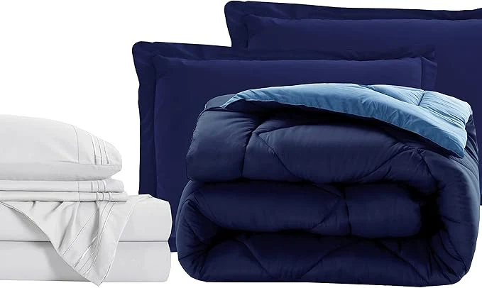 Superior Elegant Comfort 7-Piece King Size Bed-in-a-Bag - Luxury 1500 Thread Count Comforter amp Sheet Set Super Cozy Wrinkle and Stain Resistant Navy Aqua Fine