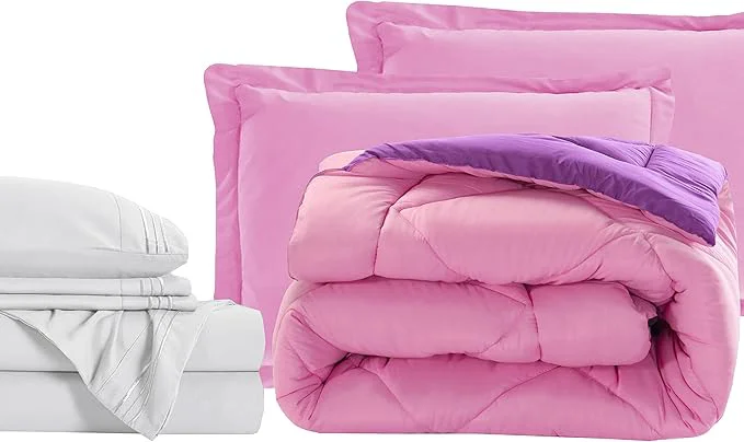 Lightweight Elegant Comfort 7-Piece Queen Size Bed-in-a-Bag - Luxury 1500 Thread Count Comforter amp Sheet Set Super Cozy Wrinkle and Stain Resistant Pink Purple Modern