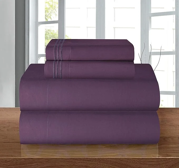 Elite Elegant Comfort Luxury Soft 1500 Premier Egyptian 4-Piece Premium Hotel Quality Wrinkle Resistant Coziest Bedding Set All Around Elastic Fitted Sheet Deep Pocket up to 16inch Full Purple Original
