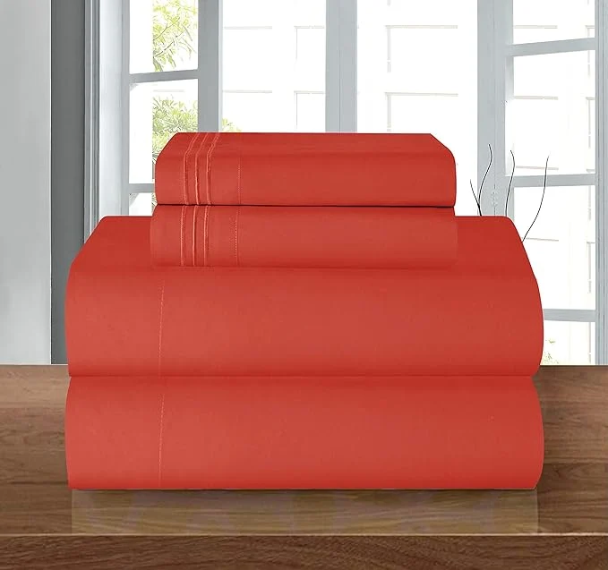 Elegant Comfort Luxury 1500 Premium Hotel Quality Microfiber 4-Piece Sheet Set - Wrinkle Resistant All Around Elastic Fitted Sheet Deep Pocket up to 16 quot Full Rust Smart