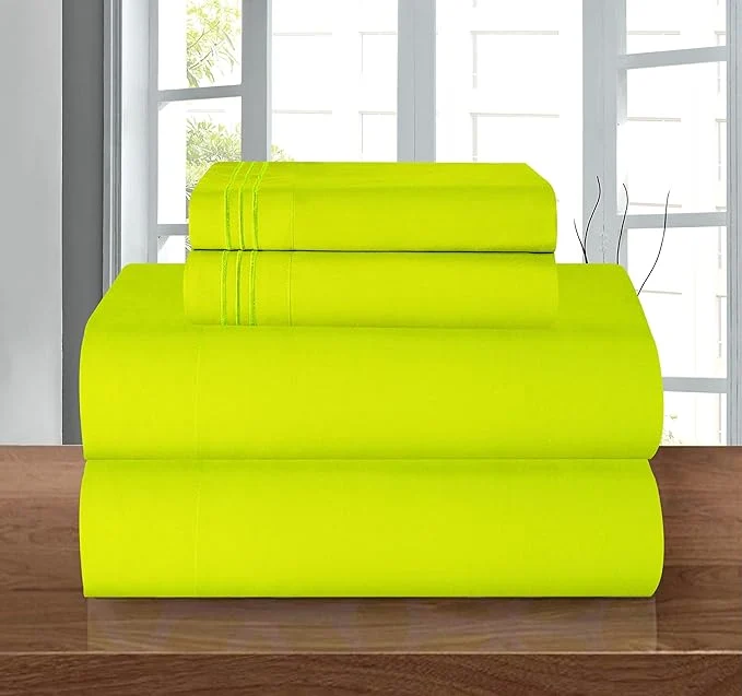 Easy-to-Use Elegant Comfort Luxury 1500 Premium Hotel Quality Microfiber 4-Piece Sheet Set - Wrinkle Resistant All Around Elastic Fitted Sheet Deep Pocket up to 16 quot California King Lime Sustainable