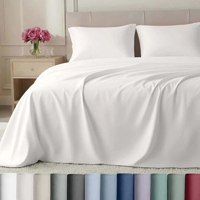 Artisan California Design Den King Bed Sheets - Soft 800 Thread Count Sateen Cotton Bed Sheets Set - Deep Pockets Durable Bedding Set - True Ivory