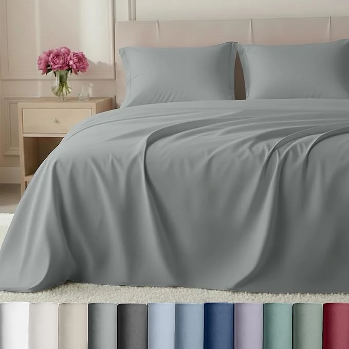 Advanced California Design Den King Size Bed Sheets Set - Cotton Sheets Buttery Soft 800 Thread Count Sateen Durable Bedding Set - Light Grey