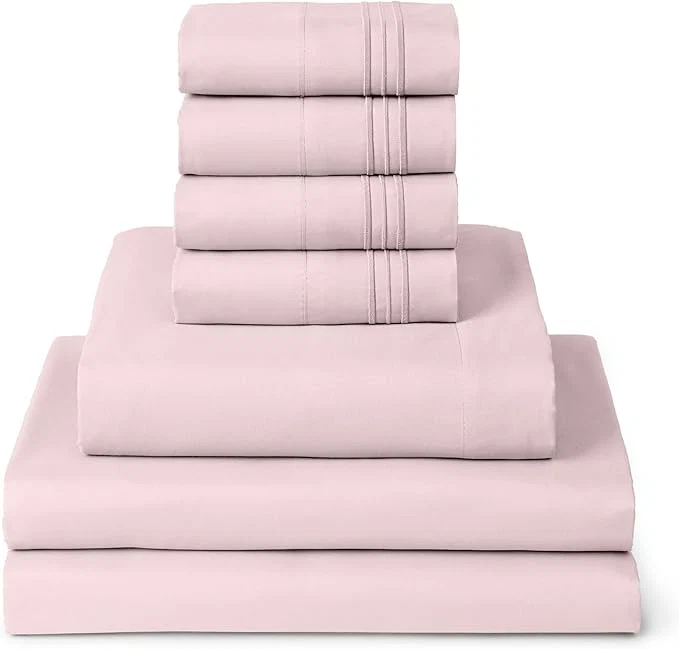 Mellanni Split King Sheet Set - 7-Piece Iconic Collection Bedding Including 4 Pillowcases 16-Inch Deep Pocket Easy Care Extra Soft Cooling Sheets Brushed Microfiber - Blush Pink Top-Quality