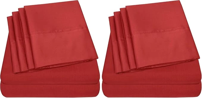 Eco-Friendly Full Size Bed Sheets - 6 Piece 1500 Supreme Collection Fine Brushed Microfiber Deep Pocket Full Sheet Set Bedding - 2 Extra Pillow Cases Great Value Full Samba Red Pack of 2 High-Grade