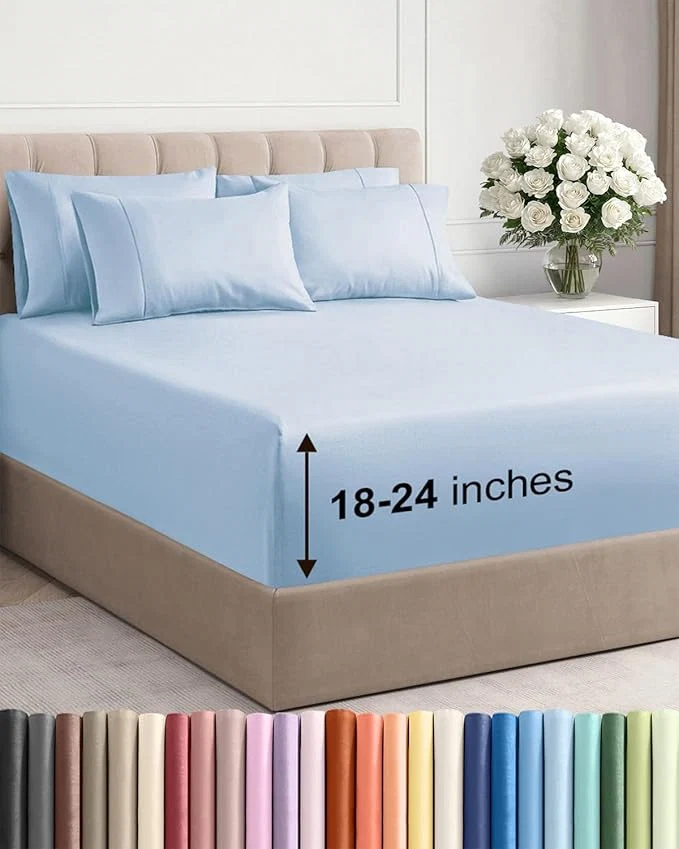 Carefully Designed Extra Deep Cal King Sheet Set - 6 Piece Breathable and Cooling Sheets - Hotel Luxury Bedding for Women Men Kids amp Teens - Easy amp Secure Fit - Soft and Wrinkle - Extra Deep Pockets - Sky Blue Green