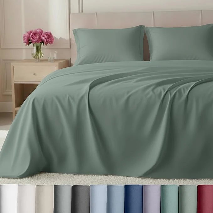 Fast California Design Den King Size Sheet Set - Luxury Hotel 800 Thread Count Sateen Natural Cotton Bedsheets King Size Bed Deep Pockets with Snug Fit Durable Bedding Set - Sage Green Top-Quality