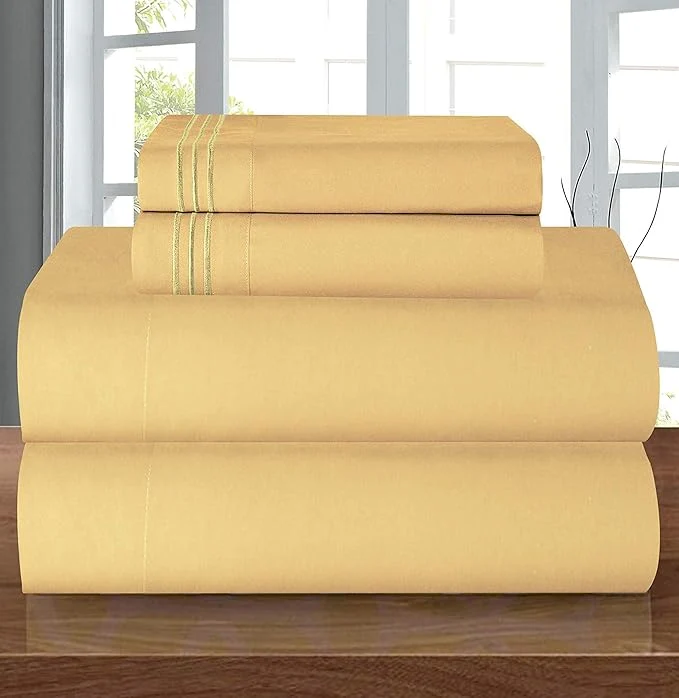 Exclusive Elegant Comfort Luxury 1500 Premium Hotel Quality Microfiber 4-Piece Sheet Set - Wrinkle Resistant All Around Elastic Fitted Sheet Deep Pocket up to 16 quot King Camel-Gold Clean