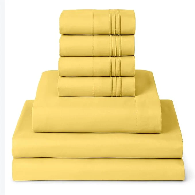 Fashionable Mellanni Split King Sheet Set - 7-Piece Iconic Collection Bedding Including 4 Pillowcases 16-Inch Deep Pocket Easy Care Extra Soft Cooling Sheets Brushed Microfiber - Yellow Green