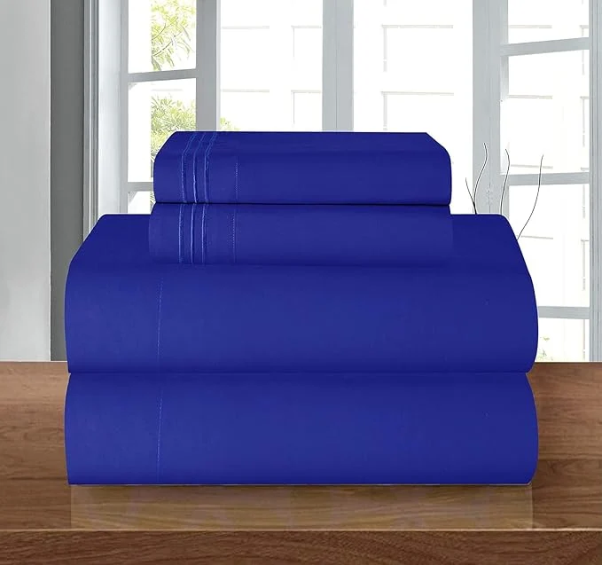 Effective Elegant Comfort Luxury Quality Microfiber 5-Piece 1500 Premium Hotel Sheet Set-Wrinkle Resistant All Around Elastic Fitted Sheet Deep Pocket up to 16 quot Split King Royal Blue Exclusive