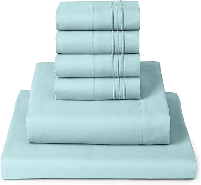 Genuine Mellanni King Sheet Set - 6-Piece Iconic Collection Bedding Including 4 Pillowcases 16-Inch Deep Pocket Easy Care Extra Soft Cooling Sheets Brushed Microfiber - Aqua Artisan