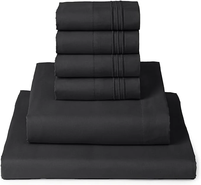 Safe Mellanni Full Sheet Set - 6-Piece Iconic Collection Bedding Including 4 Pillowcases 16-Inch Deep Pocket Easy Care Extra Soft Cooling Sheets Brushed Microfiber - Black Stylish