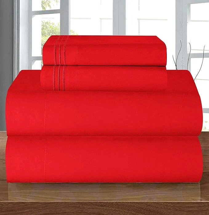 Trusted Elegant Comfort Luxury Soft 1500 Premier Egyptian 4-Piece Premium Hotel Quality Wrinkle Resistant Coziest Bedding Set All Around Elastic Fitted Sheet Deep Pocket up to 16inch King Red Reusable