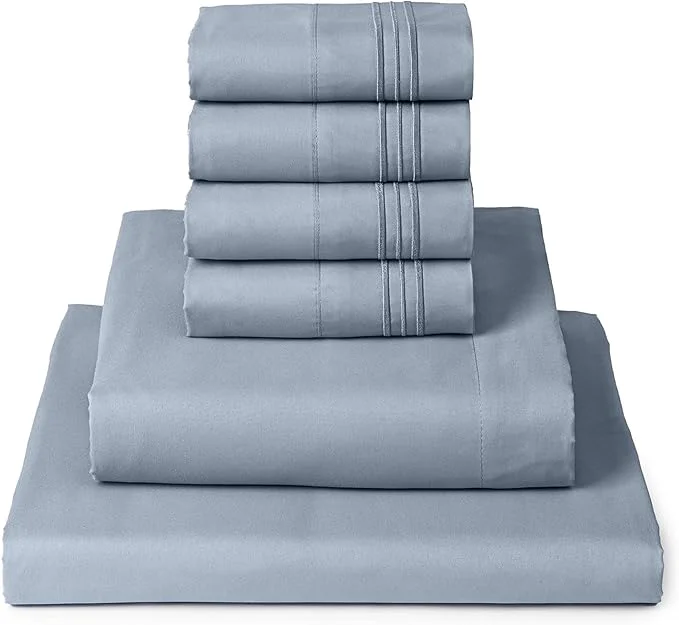 Proven Mellanni California King Sheet Set - 6-Piece Iconic Collection Bedding Including 4 Pillowcases 16-Inch Deep Pocket Easy Care Extra Soft Cooling Sheets Brushed Microfiber - Blue Hydrangea Specialty