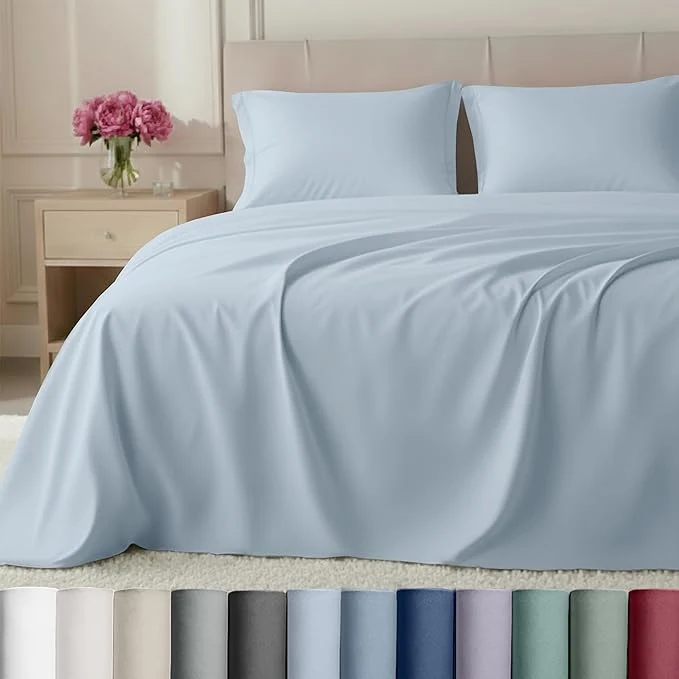 Exclusive California Design Den King Sheet Set - Luxury 800 Thread Count Sateen Natural Cotton King Size Sheets Deep Pocket Set for a Snug Fit Durable Bedding - Blue Grey Tone Stylish