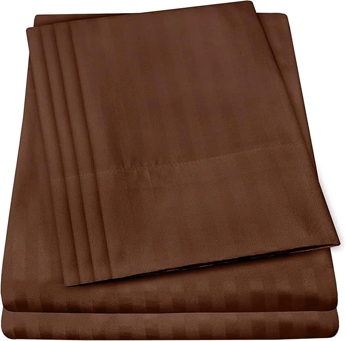Eco-Friendly Dobby Stripe Queen Sheets - 6 Piece 1500 Supreme Collection Fine Brushed Microfiber Deep Pocket Queen Sheet Set Bedding - 2 Extra Pillow Cases Great Value Queen Dobby Coffee Green