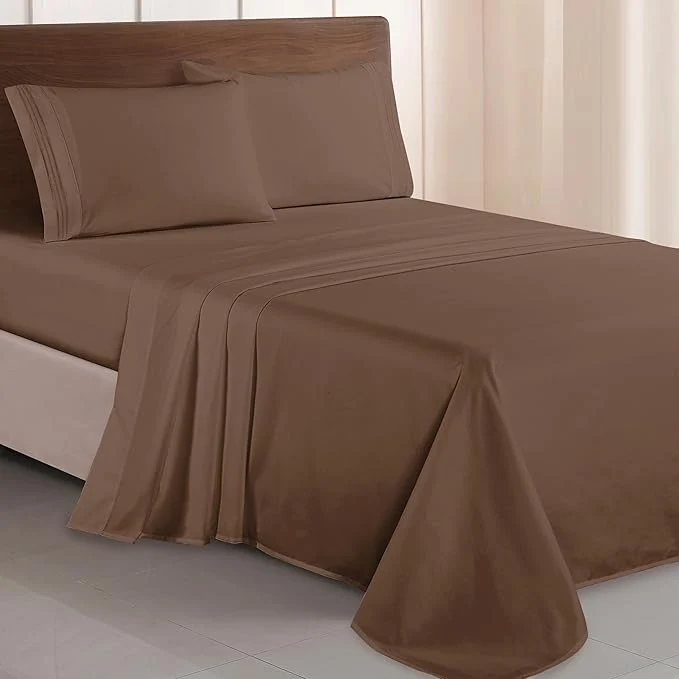 Expertly Made Elegant Comfort Luxurious 1500 Premium Hotel Quality Microfiber Three Line Embroidered Softest 4-Piece Bed Sheet Set Wrinkle and Fade Resistant Twin Twin XL Taupe Smart