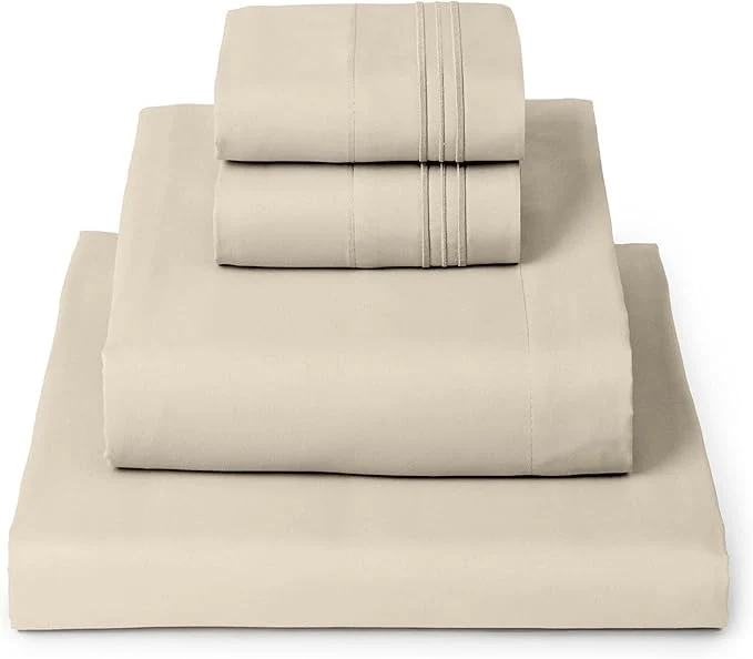 World-Class Mellanni Twin Sheet Set - 4-Piece Iconic Collection Bedding Including 2 Pillowcases 16-Inch Deep Pocket Easy Care Extra Soft Cooling Sheets Brushed Microfiber - Beige Sophisticated