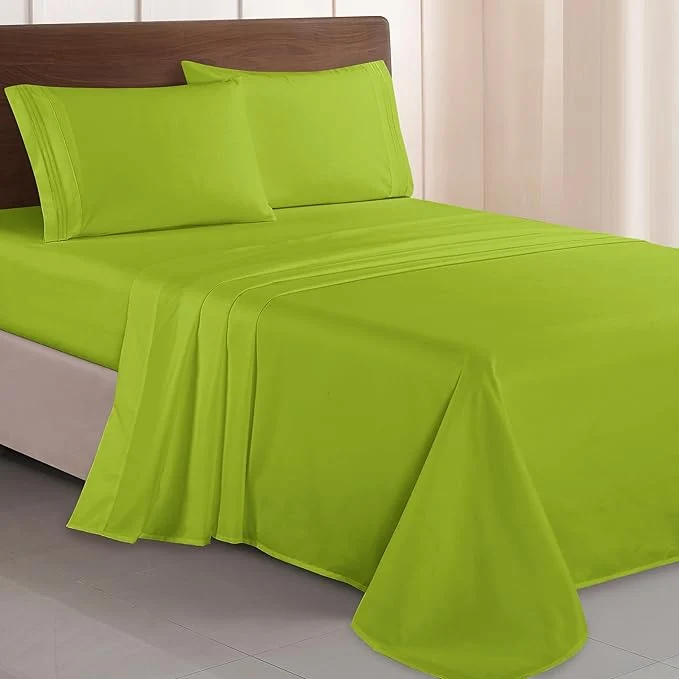 Innovative Elegant Comfort Luxurious 1500 Premium Hotel Quality Microfiber Three Line Embroidered Softest 4-Piece Bed Sheet Set Wrinkle and Fade Resistant Queen Lime Outstanding