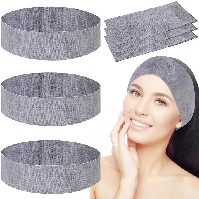 Enhanced 128 Pieces Disposable Spa Facial Headbands Stretch Non-Woven Facial Headband Breathable
