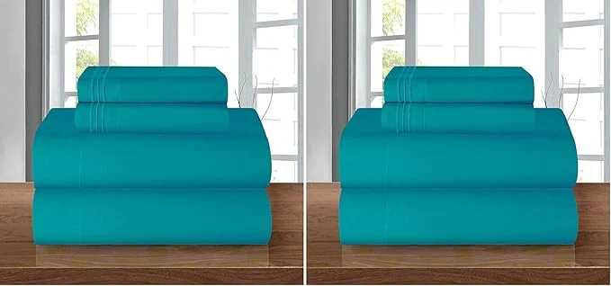 Eco-Friendly Elegant Comfort Luxury Soft 1500 Premier Egyptian 4-Piece Premium Hotel Quality Wrinkle Resistant Coziest Bedding Set All Around Elastic Fitted Sheet Deep Pocket up to 16inch King Turquoise Responsible