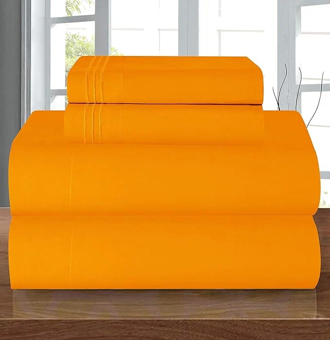 Easy-to-Use Elegant Comfort Luxury 1500 Premium Hotel Quality Microfiber 4-Piece Sheet Set - Wrinkle Resistant All Around Elastic Fitted Sheet Deep Pocket up to 16 quot Queen Orange Modern
