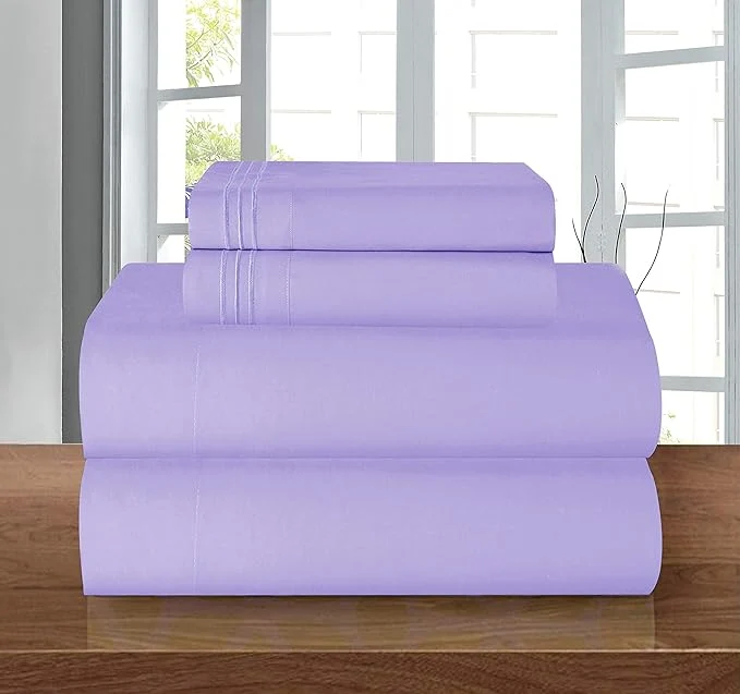 Trendy Luxury Soft 1500 Premier Egyptian 4-Piece Premium Hotel Quality Wrinkle and Fade Resistant Coziest Bedding Set Easy All Around Elastic Fitted Sheet Deep Pocket up to 16inch King Lavender Fine Crafted
